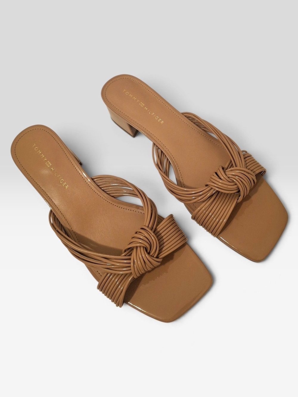 Tommy Hilfiger Tan Knotted Strap Block Heel Sandals